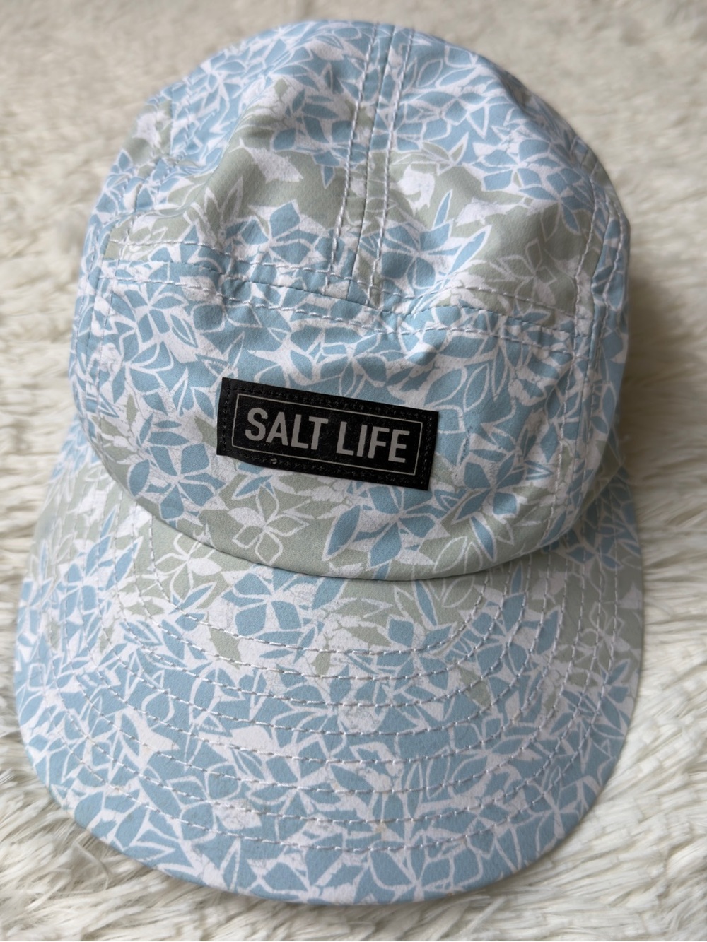 Salt Life Hat Mens Womens Blue White Floral Leaf Print 5-Panel Cap OSFA